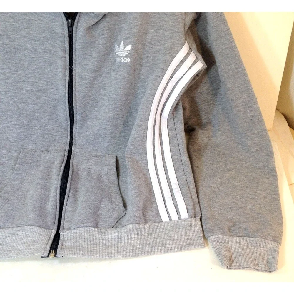 Adidas Hoodie Full Zip Sweatshirt Gray Youth Large 14/16 Soft Feel Pockets